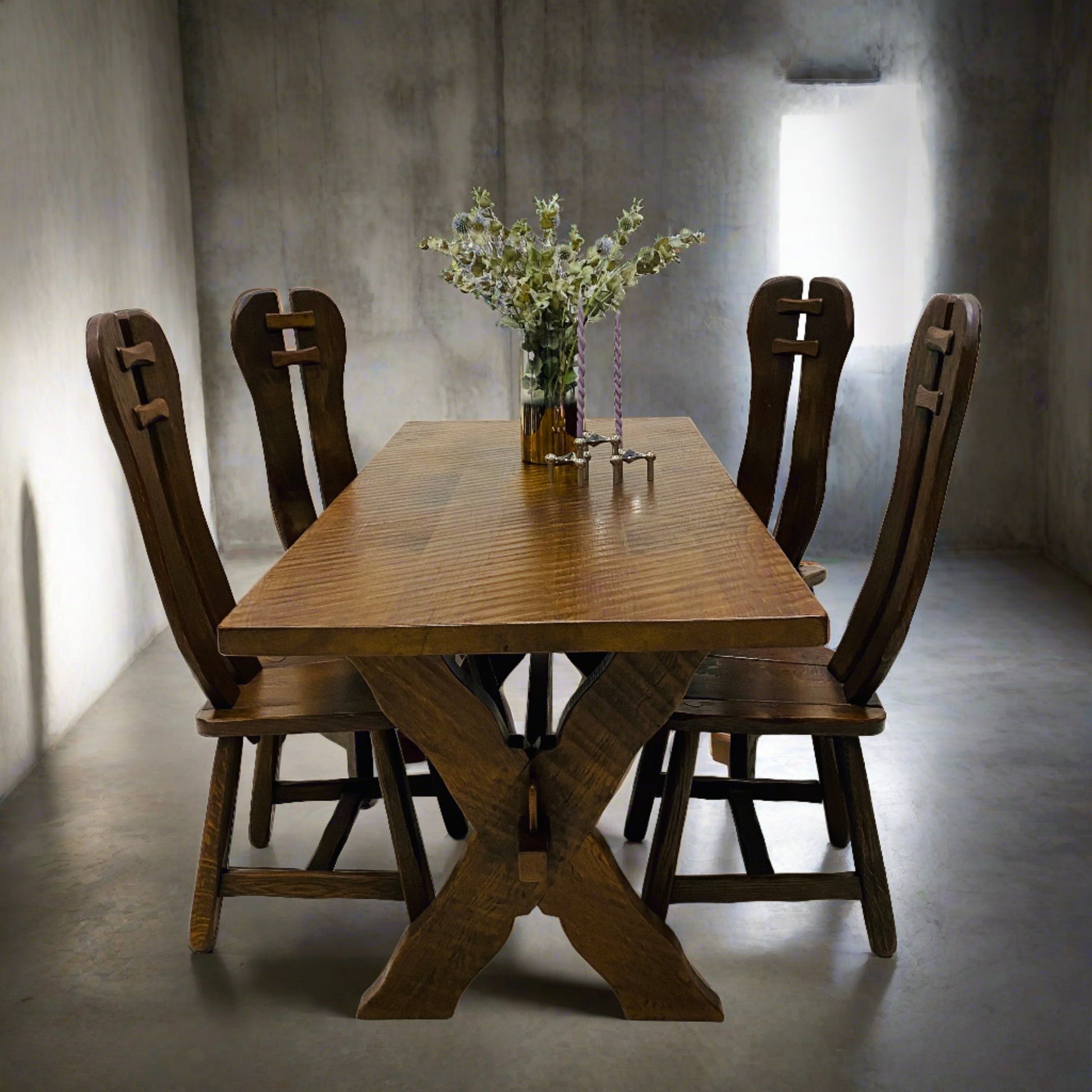 BRUTALIST DINING SET BY KUNSTMEUBELEN DE PUYDT, BELGIUM 1970S