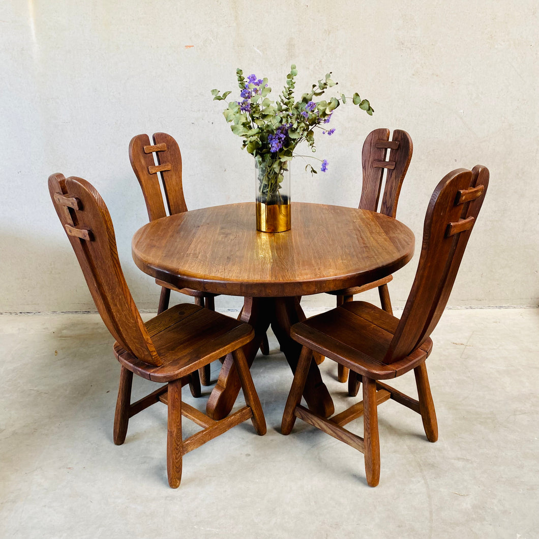 BRUTALIST ROUND DINING SET BY KUNSTMEUBELEN DE PUYDT, BELGIUM 1970S