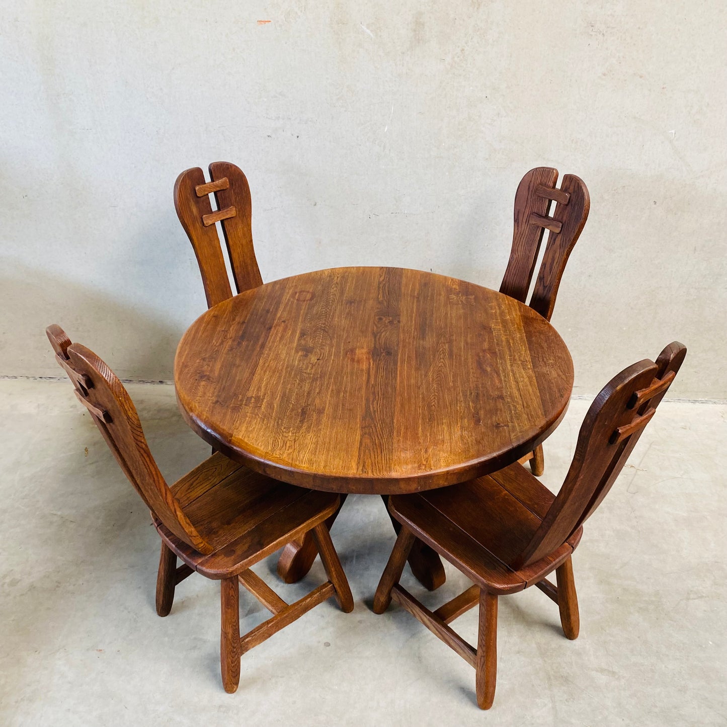 BRUTALIST ROUND DINING SET BY KUNSTMEUBELEN DE PUYDT, BELGIUM 1970S