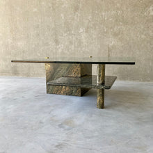 Load image into Gallery viewer, LARGE SICILIAN MARBLE COFFEE TABLE WITH GLASS TOP, ITALY 1980S
