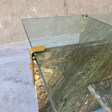 Load image into Gallery viewer, LARGE SICILIAN MARBLE COFFEE TABLE WITH GLASS TOP, ITALY 1980S

