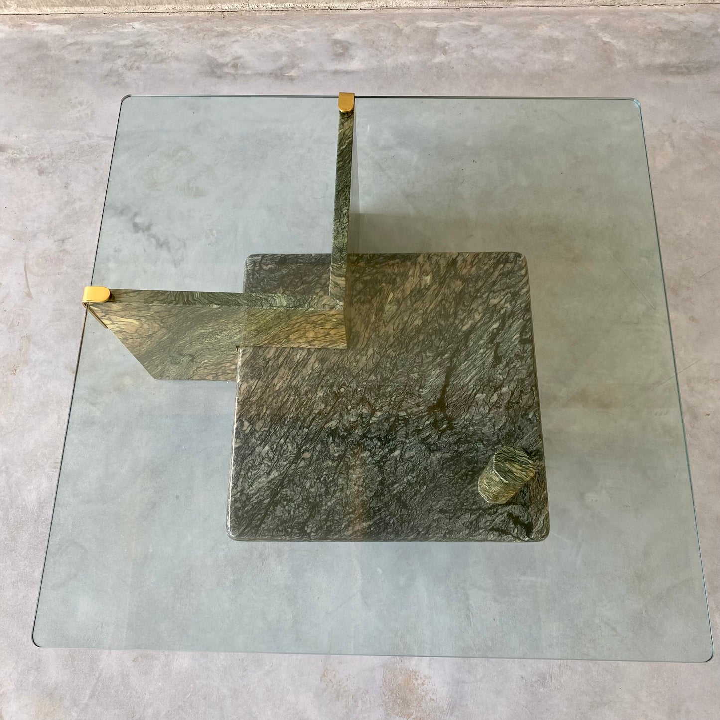 LARGE SICILIAN MARBLE COFFEE TABLE WITH GLASS TOP, ITALY 1980S