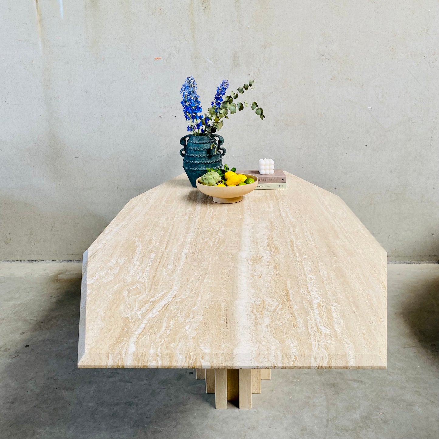LARGE MID-CENTURY ITALIAN TRAVERTINE DINING TABLE, ITALY 1970S