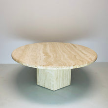 Load image into Gallery viewer, LARGE ROUND TRAVERTINE COFFEE TABLE WITH HEXAGONAL BASE, ITALY 1970S
