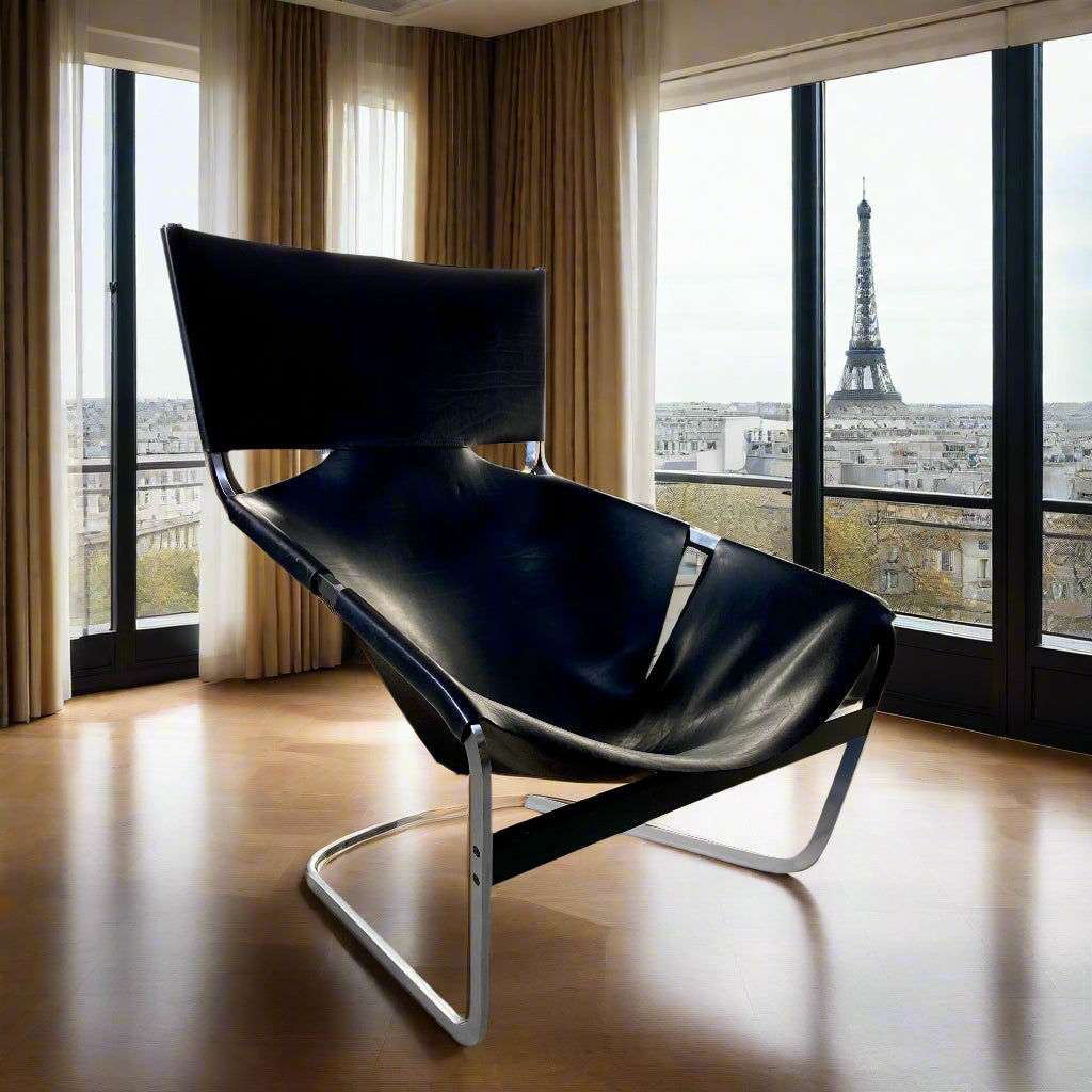 BLACK LEATHER LOUNGE CHAIR "F444" BY PIERRE PAULIN FOR ARTIFORT, NETHERLANDS 1963