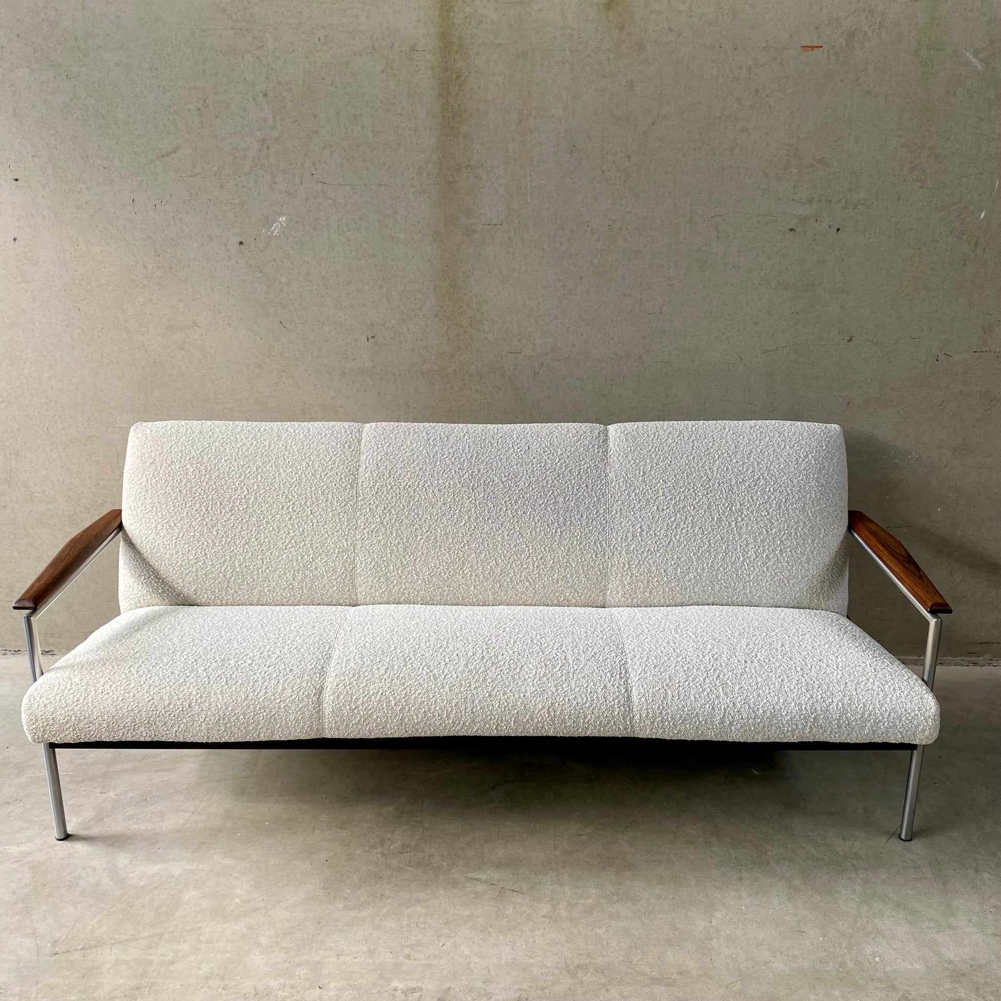 MID-CENTURY 3-SEATER SOFA WITH PALISSANDER FRAME AND BOUCLÉ FABRIC FOR TOPFORM, NETHERLANDS 1970s
