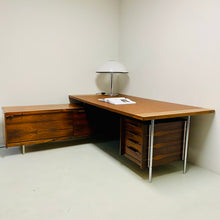 Load image into Gallery viewer, MID-CENTURY ROSEWOOD AND LEATHER EXECUTIVE DESK BY SVEN IVAR DYSTHE FOR DOKKA MOBLER, NORWAY 1960S
