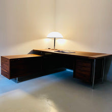 Load image into Gallery viewer, MID-CENTURY ROSEWOOD AND LEATHER EXECUTIVE DESK BY SVEN IVAR DYSTHE FOR DOKKA MOBLER, NORWAY 1960S
