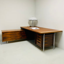 Load image into Gallery viewer, MID-CENTURY ROSEWOOD AND LEATHER EXECUTIVE DESK BY SVEN IVAR DYSTHE FOR DOKKA MOBLER, NORWAY 1960S
