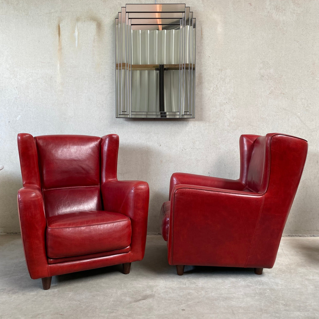 OX-BLOOD RED LEATHER LOUNGE CHAIRS 
