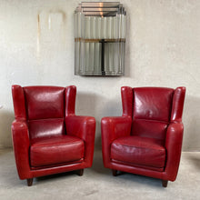 Load image into Gallery viewer, OX-BLOOD RED LEATHER LOUNGE CHAIRS &quot;BERGÈRE&quot; BY BAXTER, ITALY

