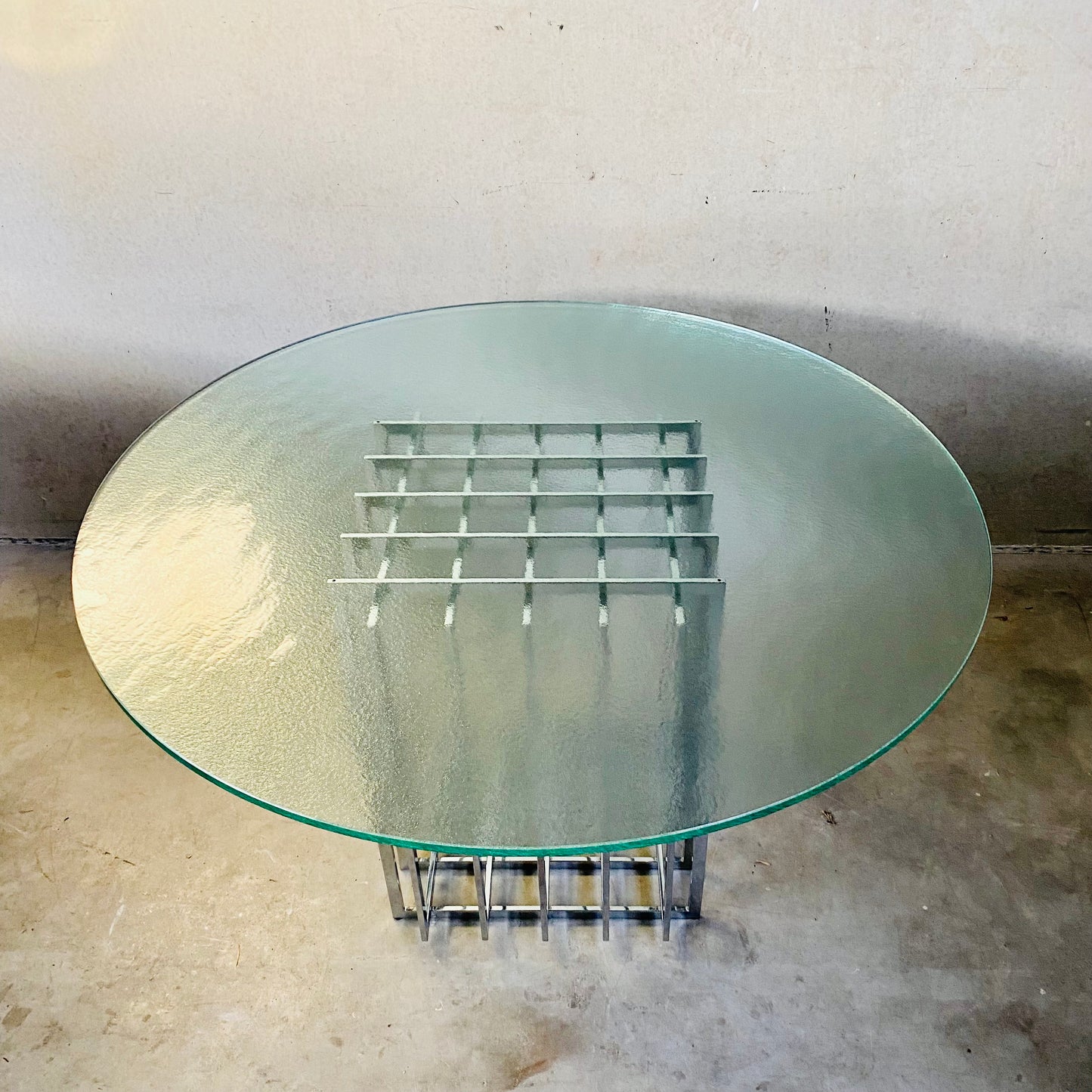 PIERRE CARDIN SCULPTURAL DINING TABLE IN GLASS AND METAL, FRANCE 1970S