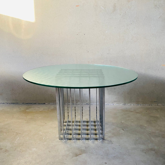 PIERRE CARDIN SCULPTURAL DINING TABLE IN GLASS AND METAL, FRANCE 1970S