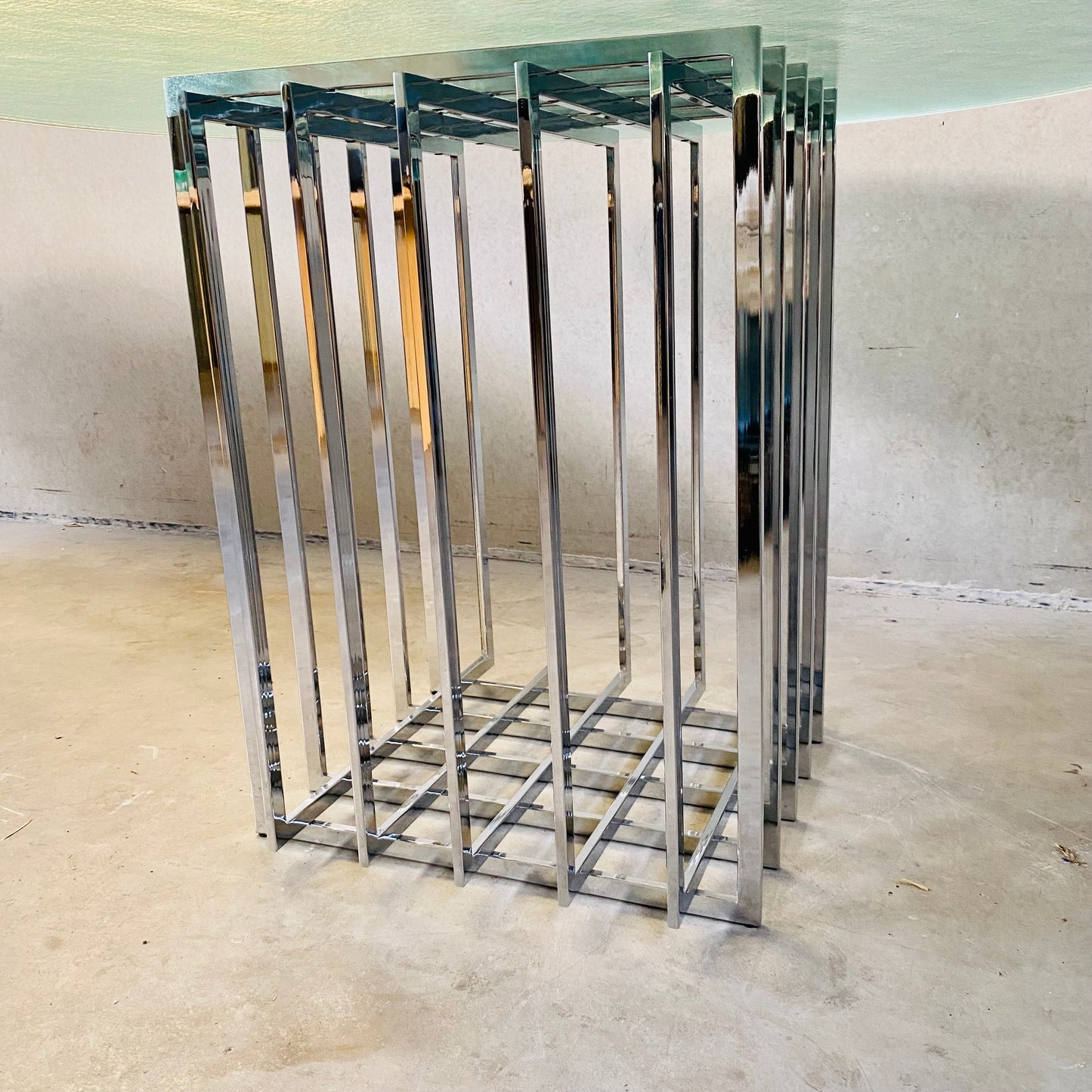 PIERRE CARDIN SCULPTURAL DINING TABLE IN GLASS AND METAL, FRANCE 1970S