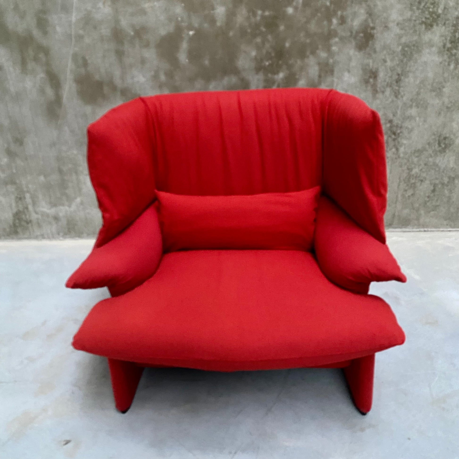 RED "POLTOVENERE" WINGBACK CHAIR BY VICO MAGISTRETTI FOR CASSINA, ITALY 1980S