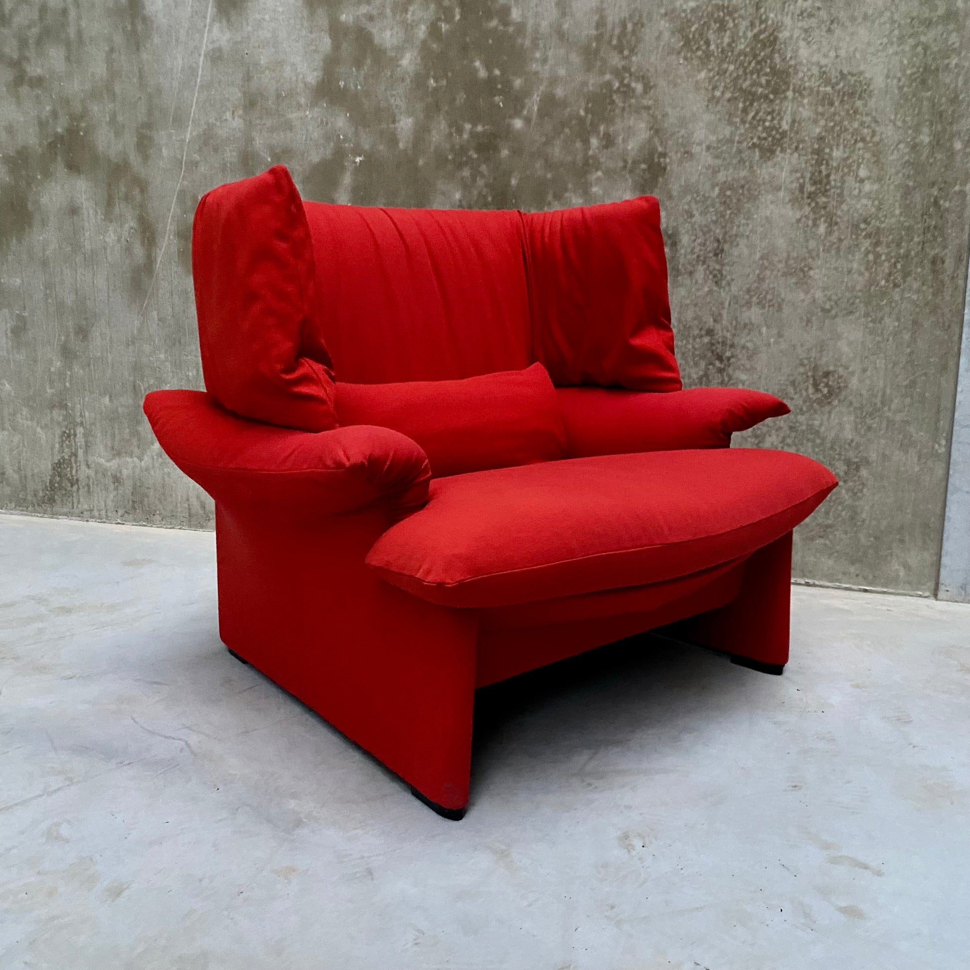 RED "POLTOVENERE" WINGBACK CHAIR BY VICO MAGISTRETTI FOR CASSINA, ITALY 1980S