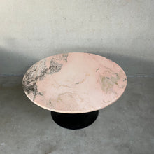 Load image into Gallery viewer, Round Pink Marble Coffee Table With Black Lacquered Metal Trumpet Base Italy 1970
