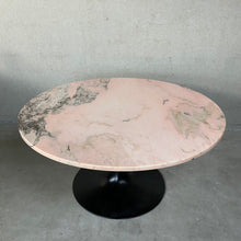 Load image into Gallery viewer, Round Pink Marble Coffee Table With Black Lacquered Metal Trumpet Base Italy 1970
