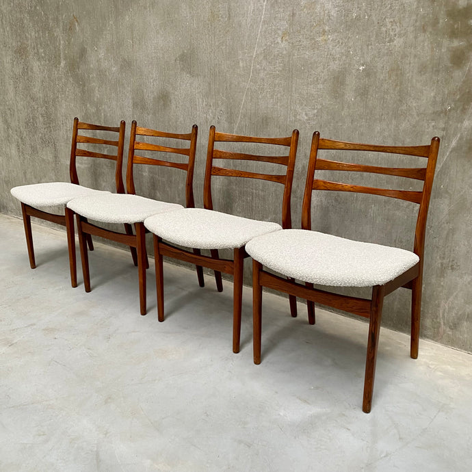 SET FOR 4 ROSEWOOD DINING CHAIRS WITH BOUCLÉ UPHOLSTERY FOR TOPFORM, NETHERLANDS 1960S