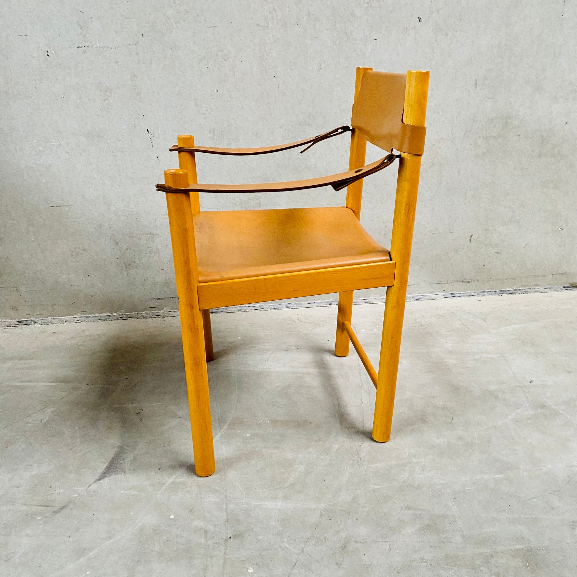 LEATHER SAFARI CHAIR SEDIE IBISCO, ITALY 1970S