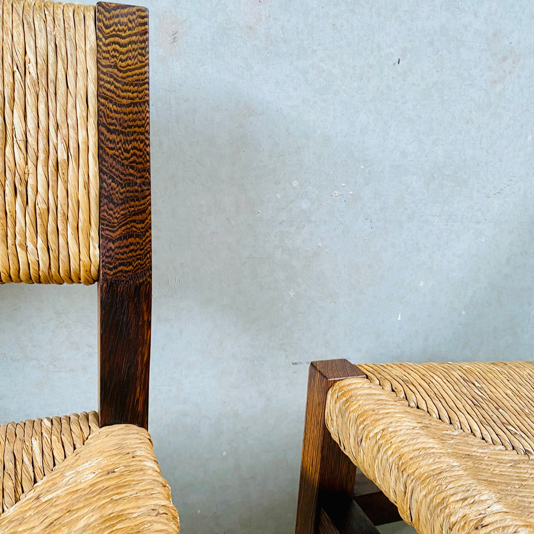 4 'se82' Wengé & Wicker Dining Chairs by Martin Visser & Walter Antonis for 't Spectrum, Netherlands 1960