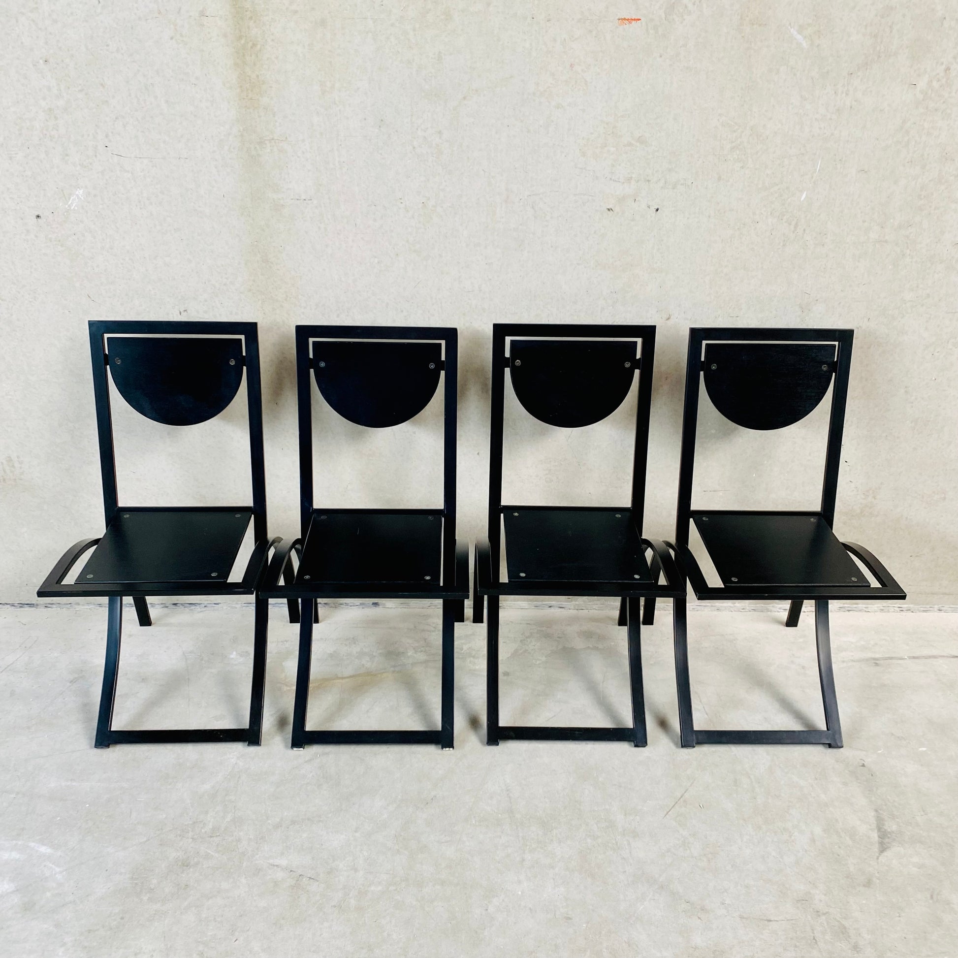 SET OF 4 BLACK SMOKED OAK 'SINUS' DINING CHAIRS BY KARL-FRIEDRICH FÖRSTER FOR KFF, GERMANY 1984