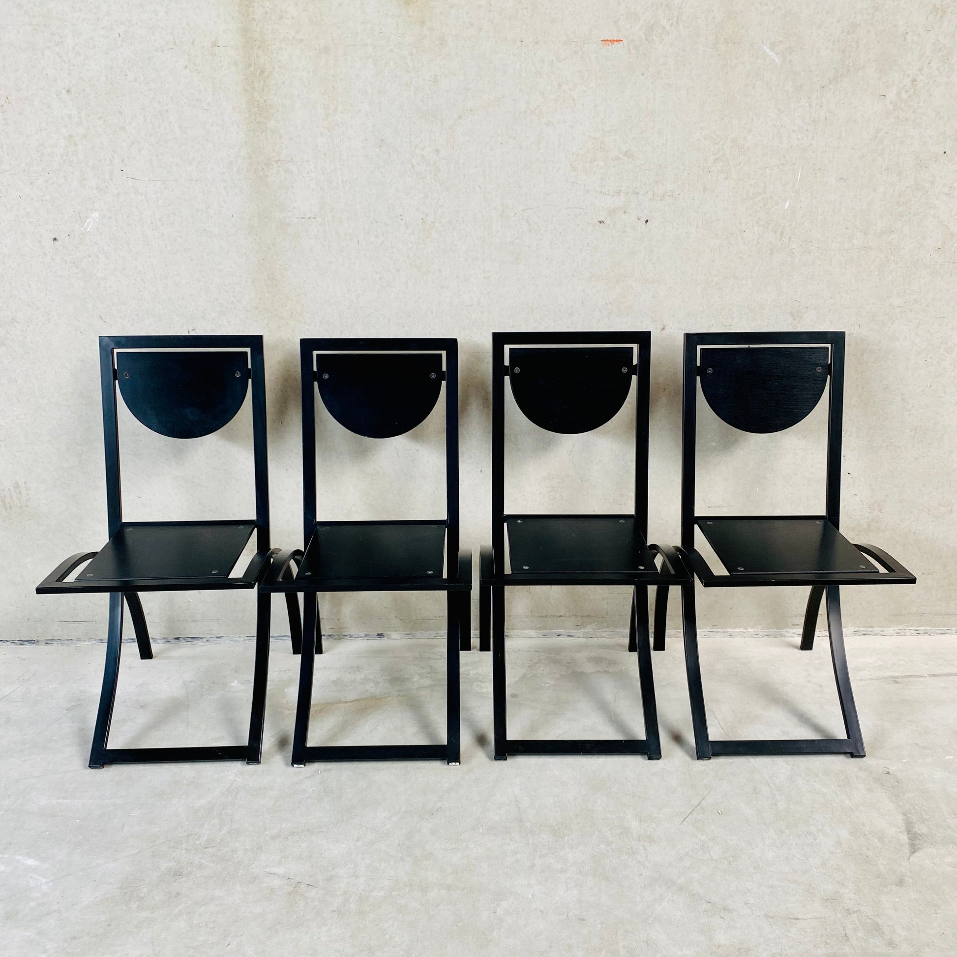 SET OF 4 BLACK SMOKED OAK 'SINUS' DINING CHAIRS BY KARL-FRIEDRICH FÖRSTER FOR KFF, GERMANY 1984