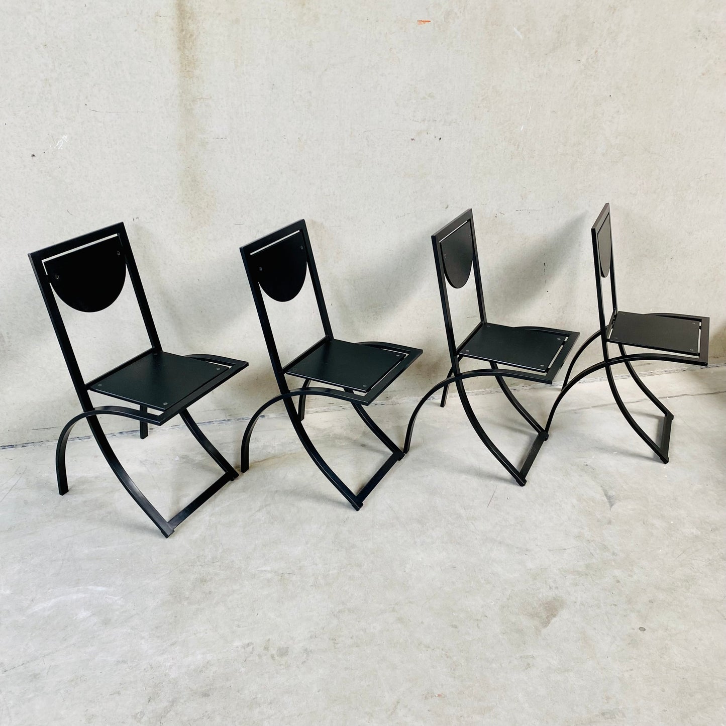 SET OF 4 BLACK SMOKED OAK 'SINUS' DINING CHAIRS BY KARL-FRIEDRICH FÖRSTER FOR KFF, GERMANY 1984