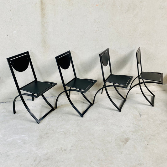 SET OF 4 BLACK SMOKED OAK 'SINUS' DINING CHAIRS BY KARL-FRIEDRICH FÖRSTER FOR KFF, GERMANY 1984