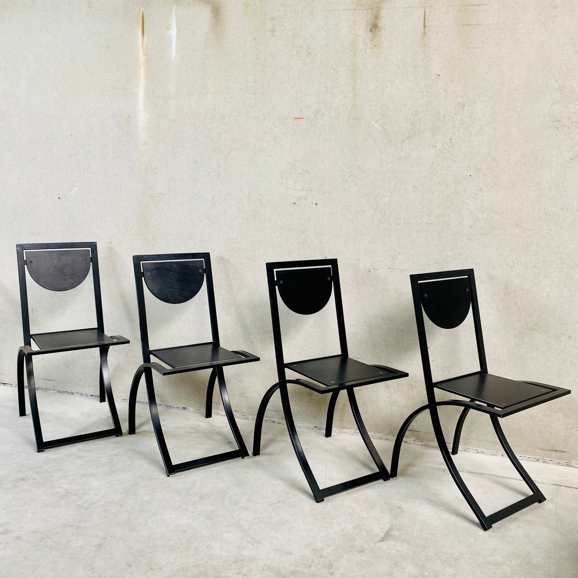 SET OF 4 BLACK SMOKED OAK 'SINUS' DINING CHAIRS BY KARL-FRIEDRICH FÖRSTER FOR KFF, GERMANY 1984