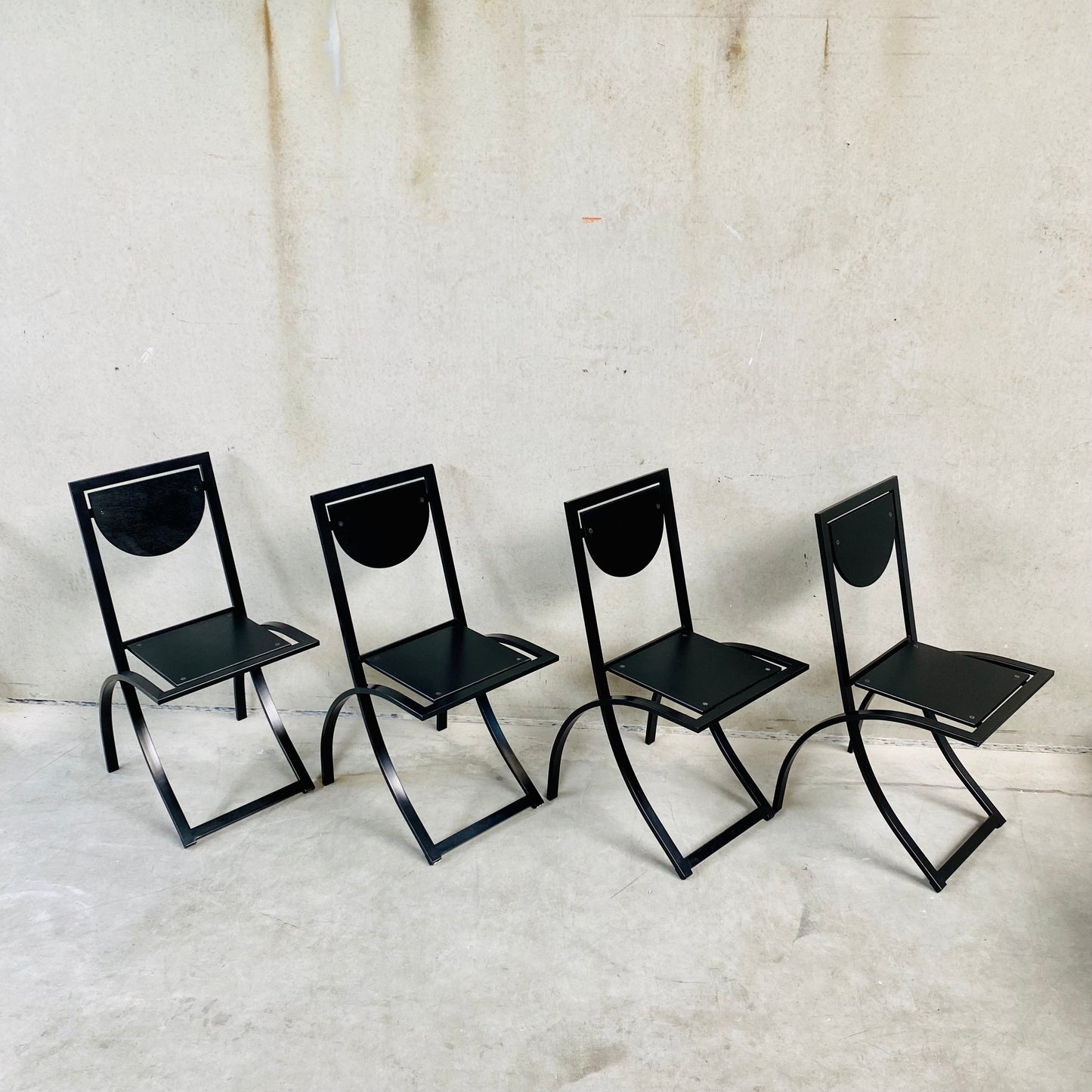 SET OF 4 BLACK SMOKED OAK 'SINUS' DINING CHAIRS BY KARL-FRIEDRICH FÖRSTER FOR KFF, GERMANY 1984