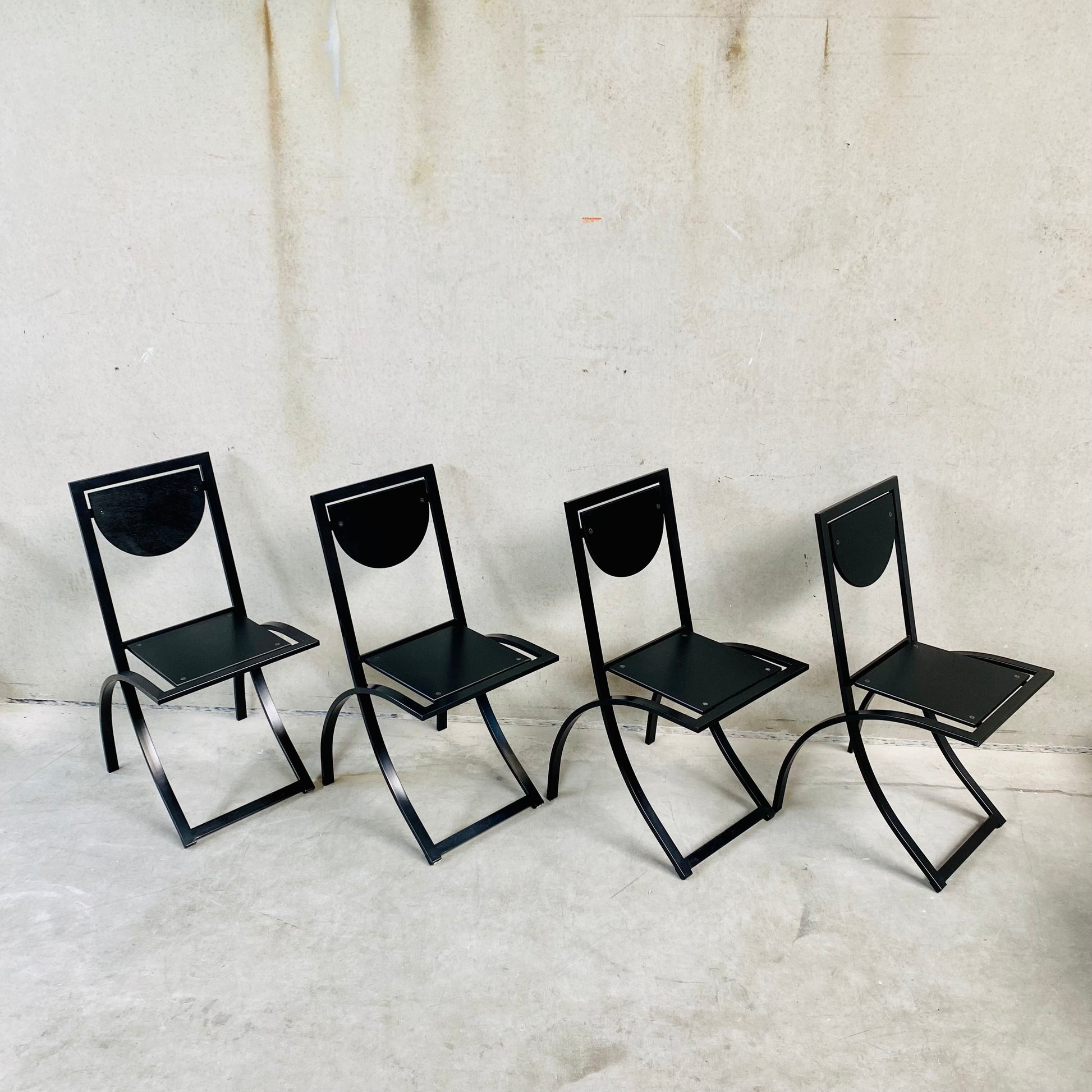 SET OF 4 BLACK SMOKED OAK 'SINUS' DINING CHAIRS BY KARL-FRIEDRICH FÖRSTER FOR KFF, GERMANY 1984