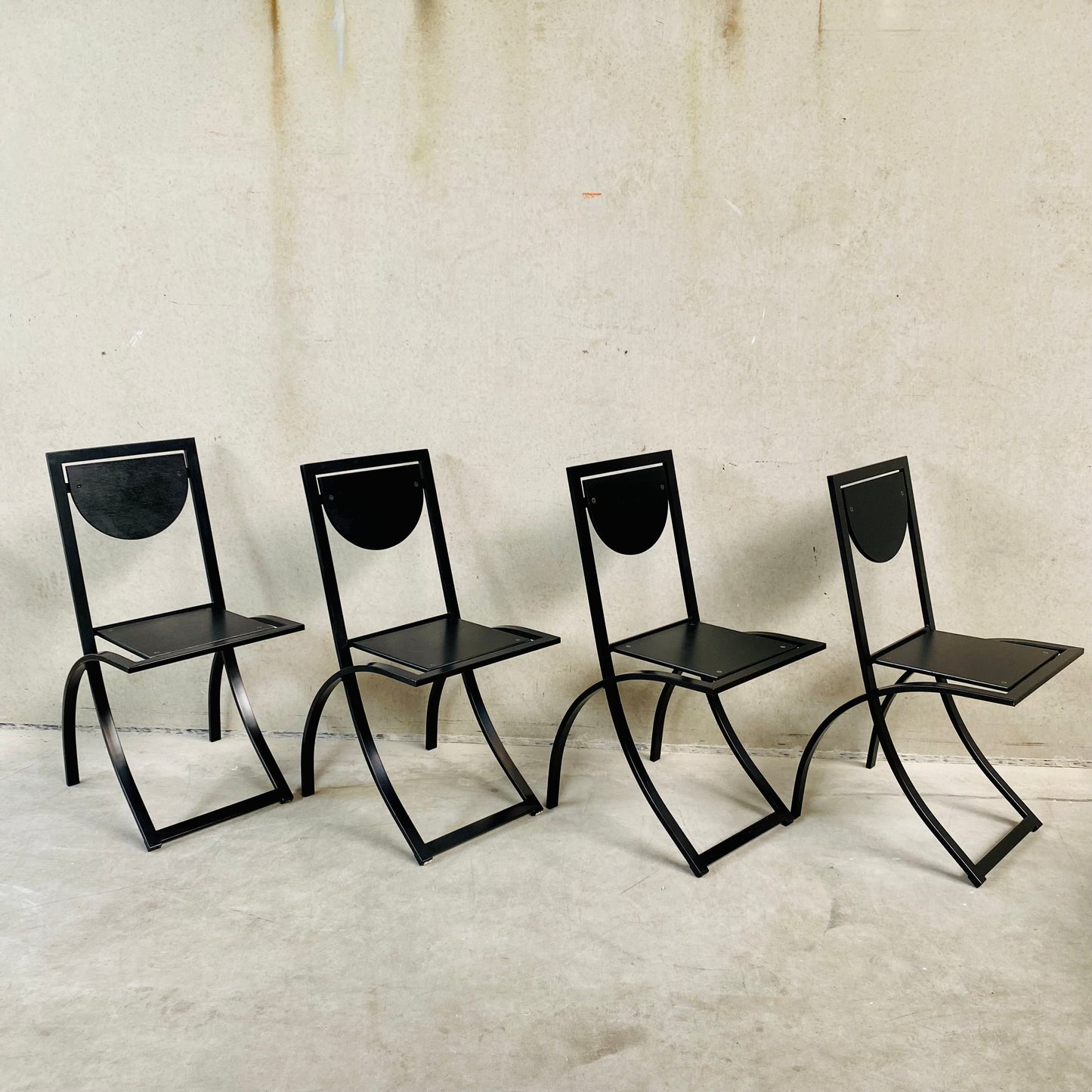 SET OF 4 BLACK SMOKED OAK 'SINUS' DINING CHAIRS BY KARL-FRIEDRICH FÖRSTER FOR KFF, GERMANY 1984