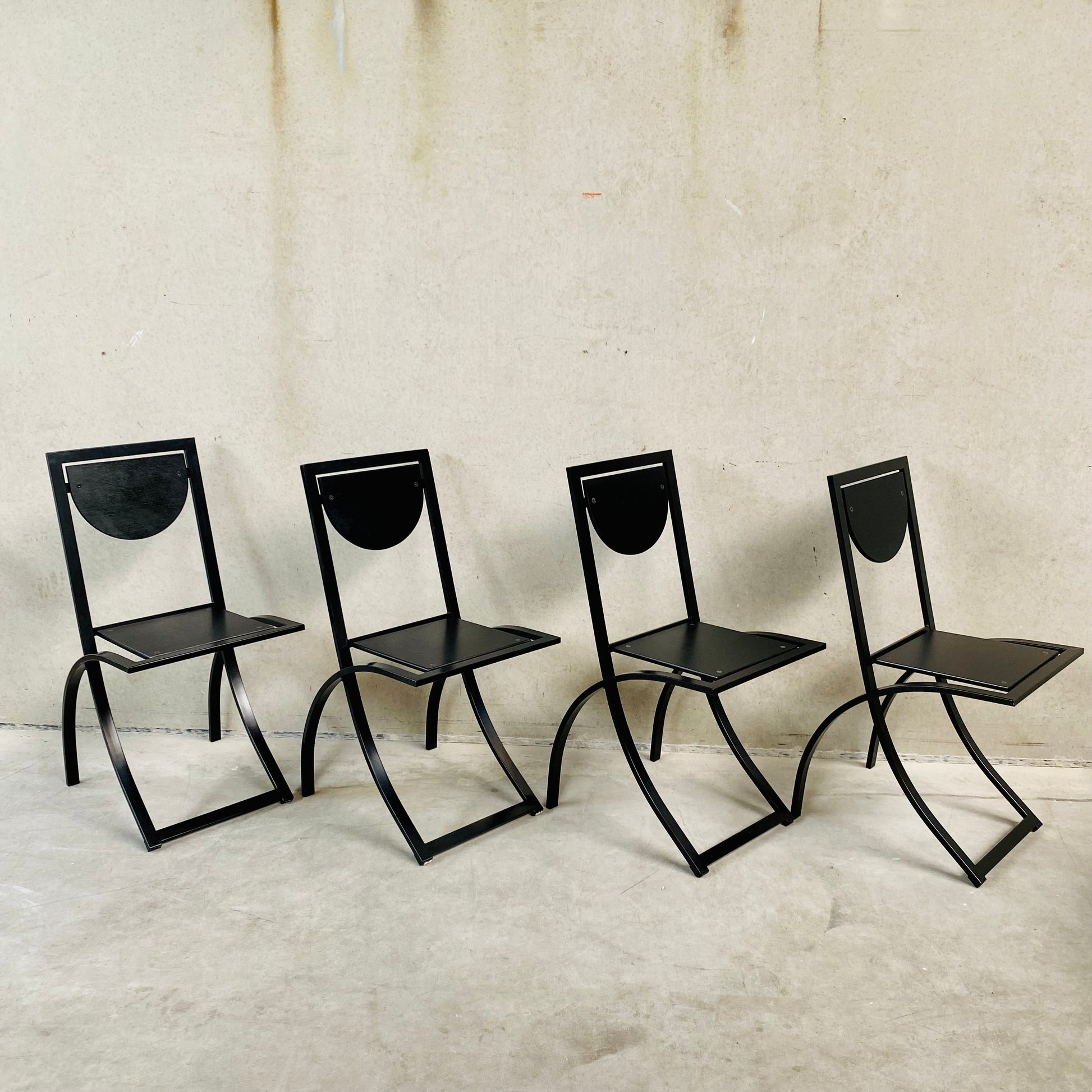 SET OF 4 BLACK SMOKED OAK 'SINUS' DINING CHAIRS BY KARL-FRIEDRICH FÖRSTER FOR KFF, GERMANY 1984