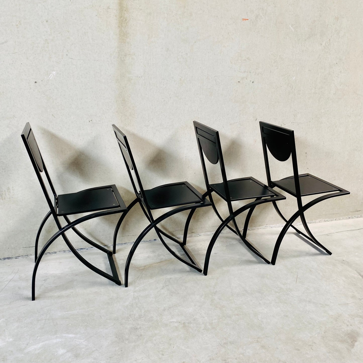 SET OF 4 BLACK SMOKED OAK 'SINUS' DINING CHAIRS BY KARL-FRIEDRICH FÖRSTER FOR KFF, GERMANY 1984