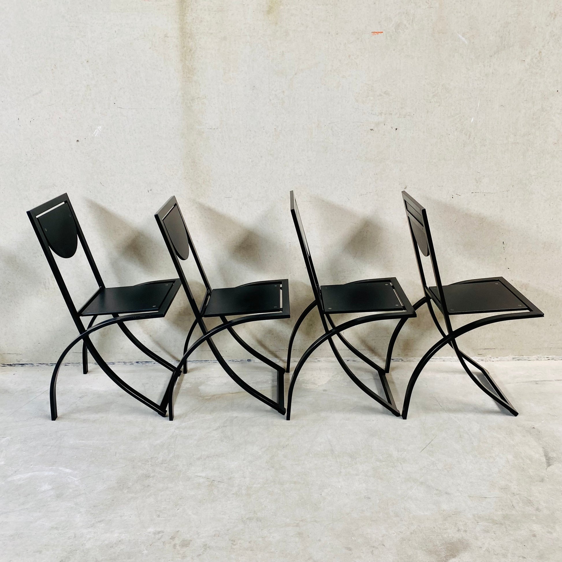 SET OF 4 BLACK SMOKED OAK 'SINUS' DINING CHAIRS BY KARL-FRIEDRICH FÖRSTER FOR KFF, GERMANY 1984