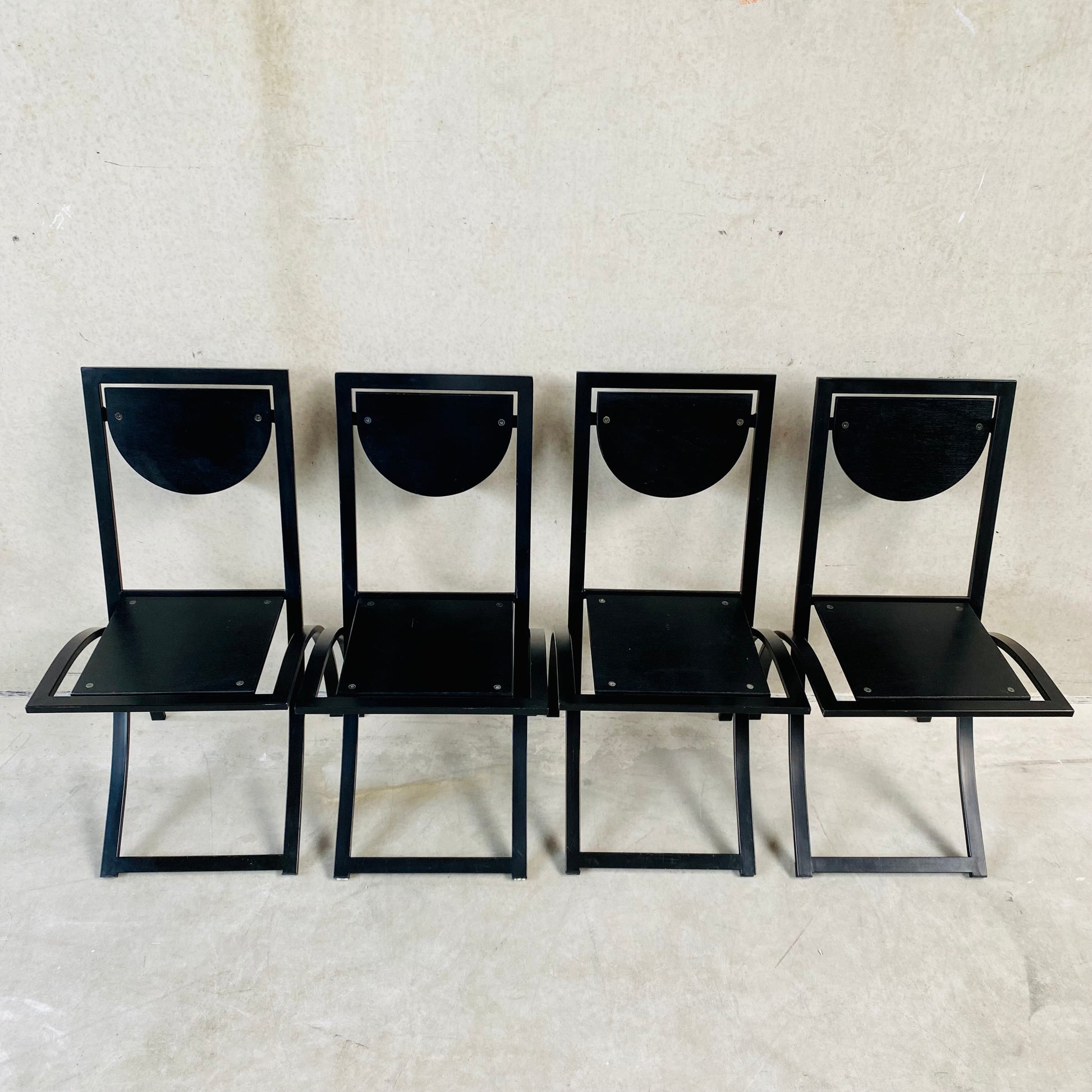 SET OF 4 BLACK SMOKED OAK 'SINUS' DINING CHAIRS BY KARL-FRIEDRICH FÖRSTER FOR KFF, GERMANY 1984