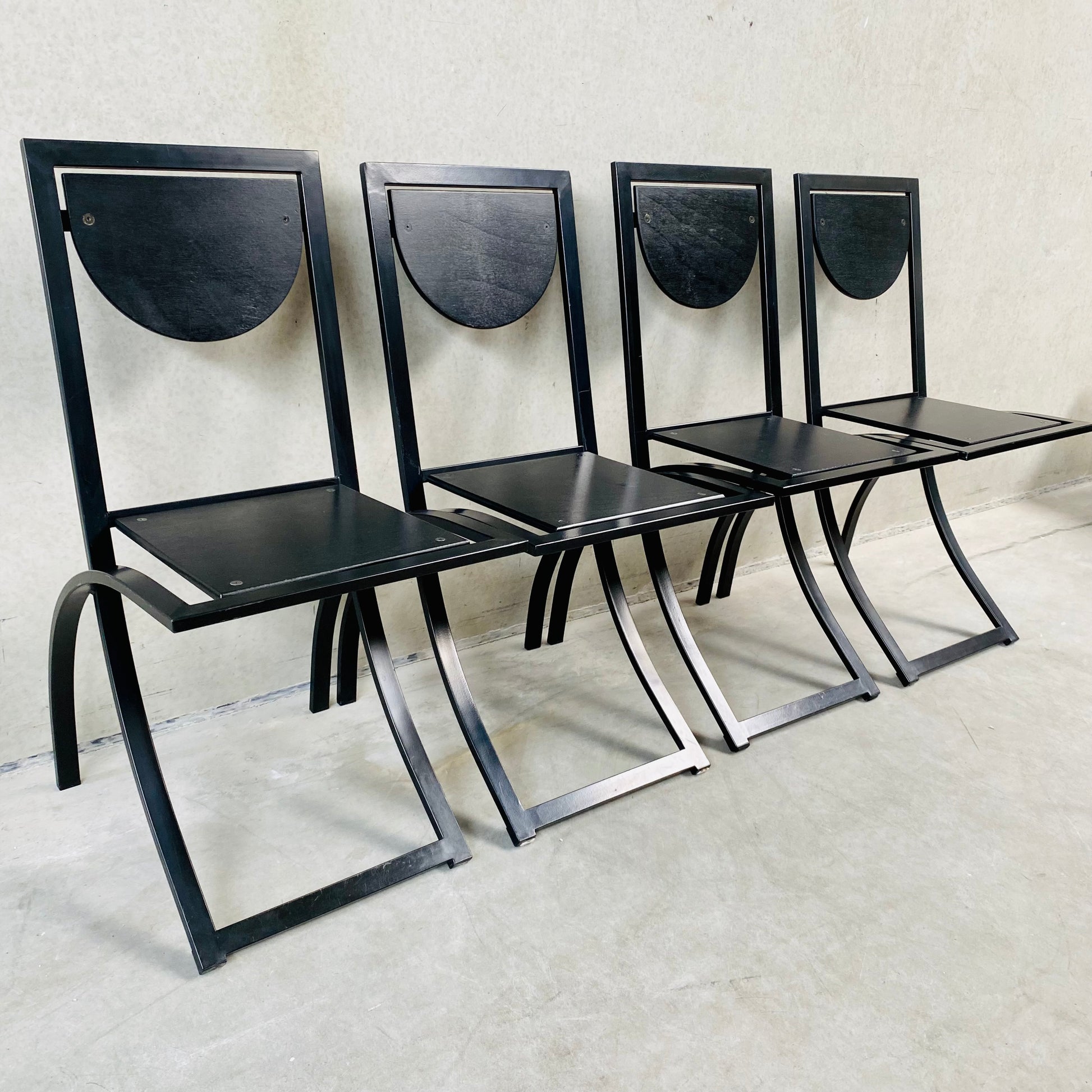 SET OF 4 BLACK SMOKED OAK 'SINUS' DINING CHAIRS BY KARL-FRIEDRICH FÖRSTER FOR KFF, GERMANY 1984