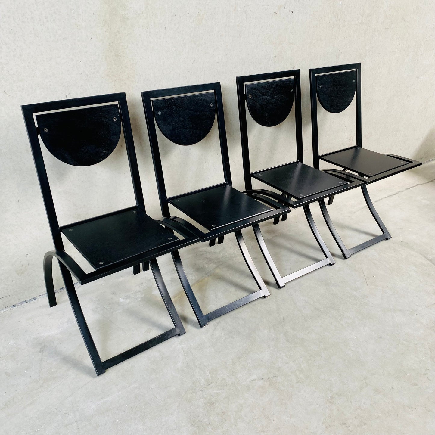 SET OF 4 BLACK SMOKED OAK 'SINUS' DINING CHAIRS BY KARL-FRIEDRICH FÖRSTER FOR KFF, GERMANY 1984