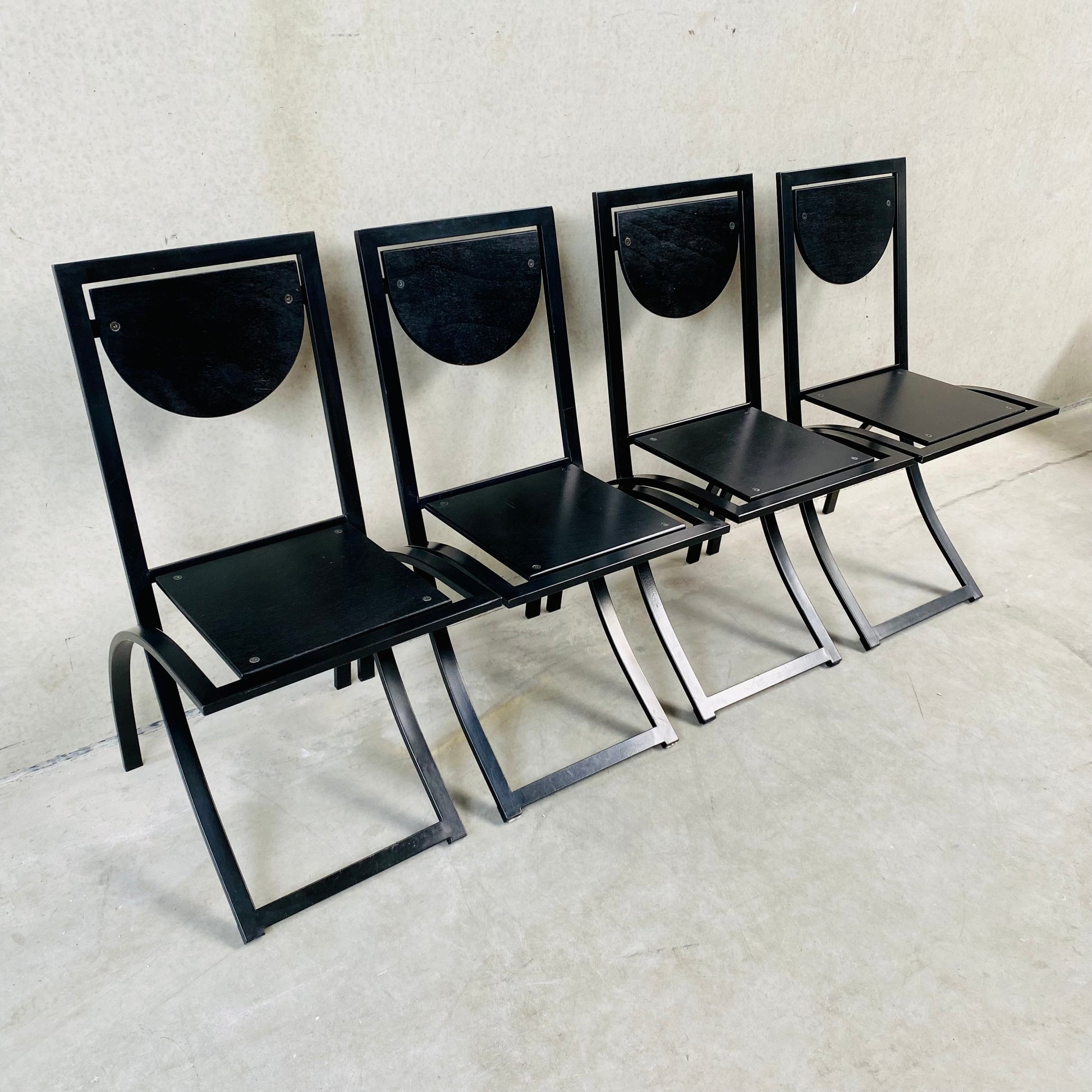 SET OF 4 BLACK SMOKED OAK 'SINUS' DINING CHAIRS BY KARL-FRIEDRICH FÖRSTER FOR KFF, GERMANY 1984