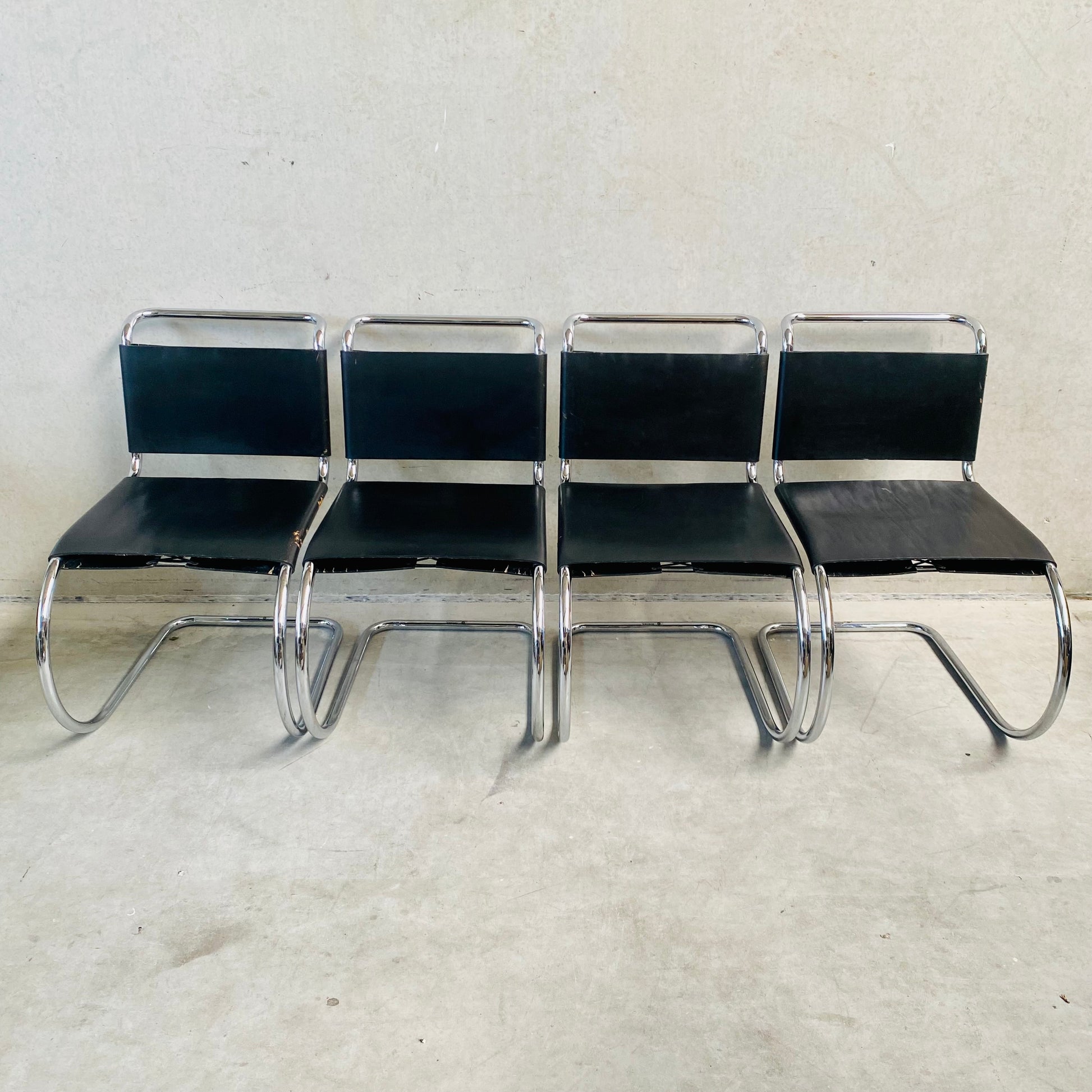 LEATHER MR SERIE DINING CHAIRS BY LUDWIG MIES VAN DER ROHE FOR BONONIA, ITALY 1960S