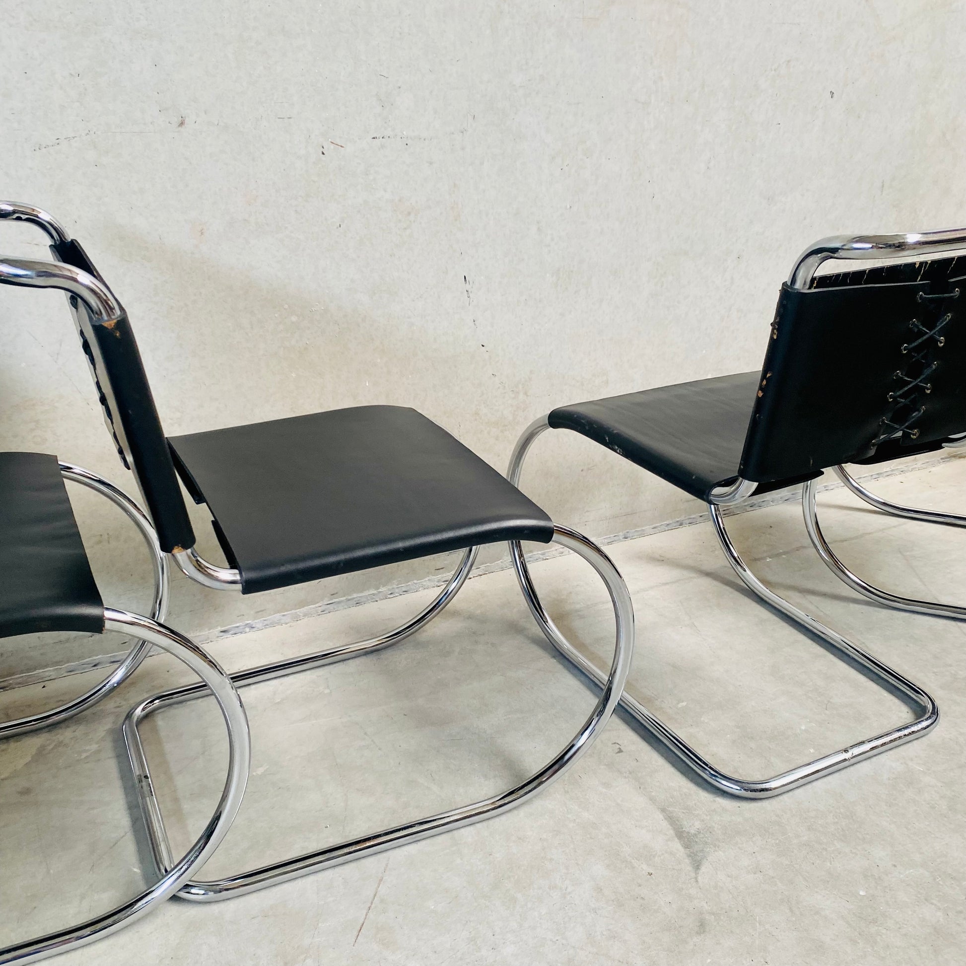 LEATHER MR SERIE DINING CHAIRS BY LUDWIG MIES VAN DER ROHE FOR BONONIA, ITALY 1960S