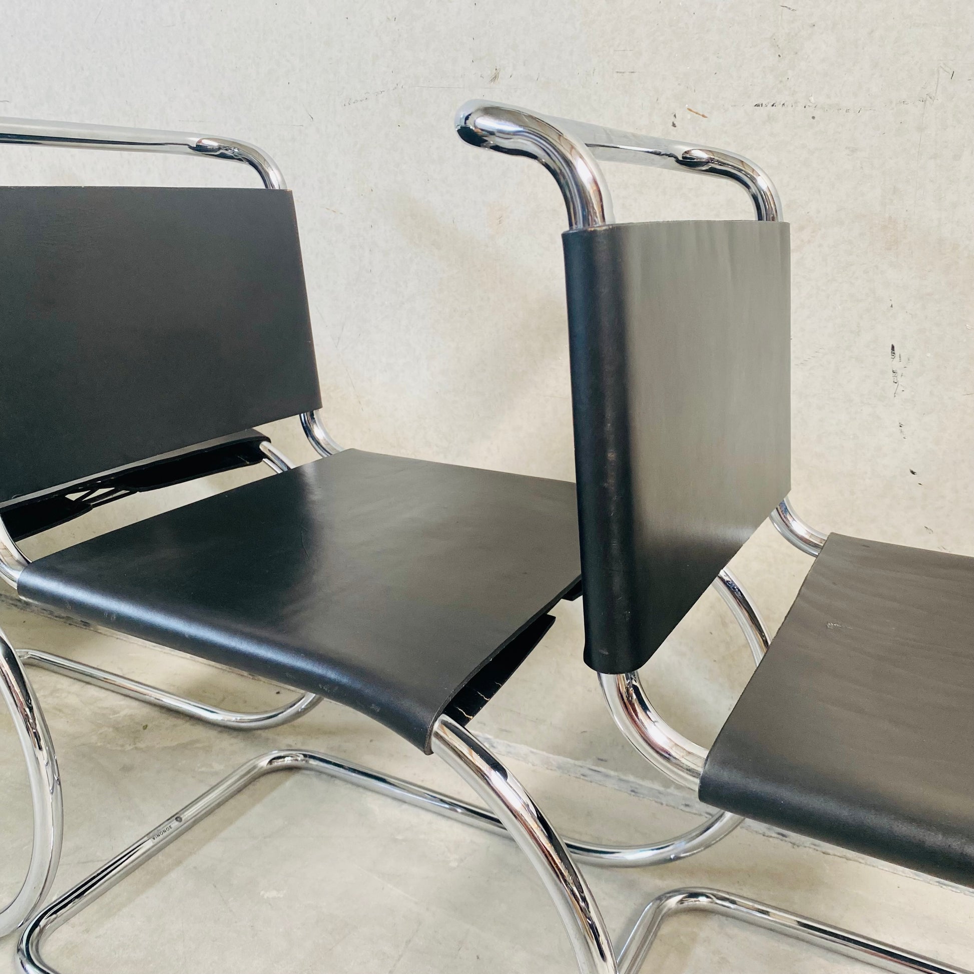 LEATHER MR SERIE DINING CHAIRS BY LUDWIG MIES VAN DER ROHE FOR BONONIA, ITALY 1960S