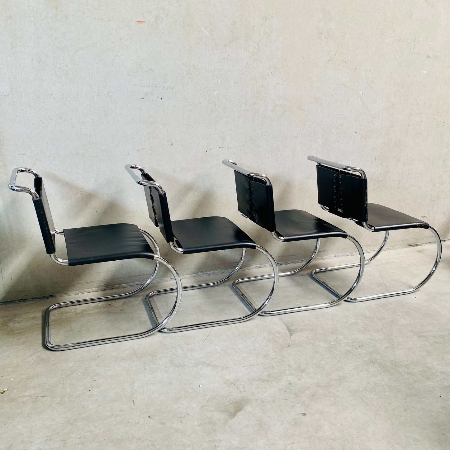 LEATHER MR SERIE DINING CHAIRS BY LUDWIG MIES VAN DER ROHE FOR BONONIA, ITALY 1960S