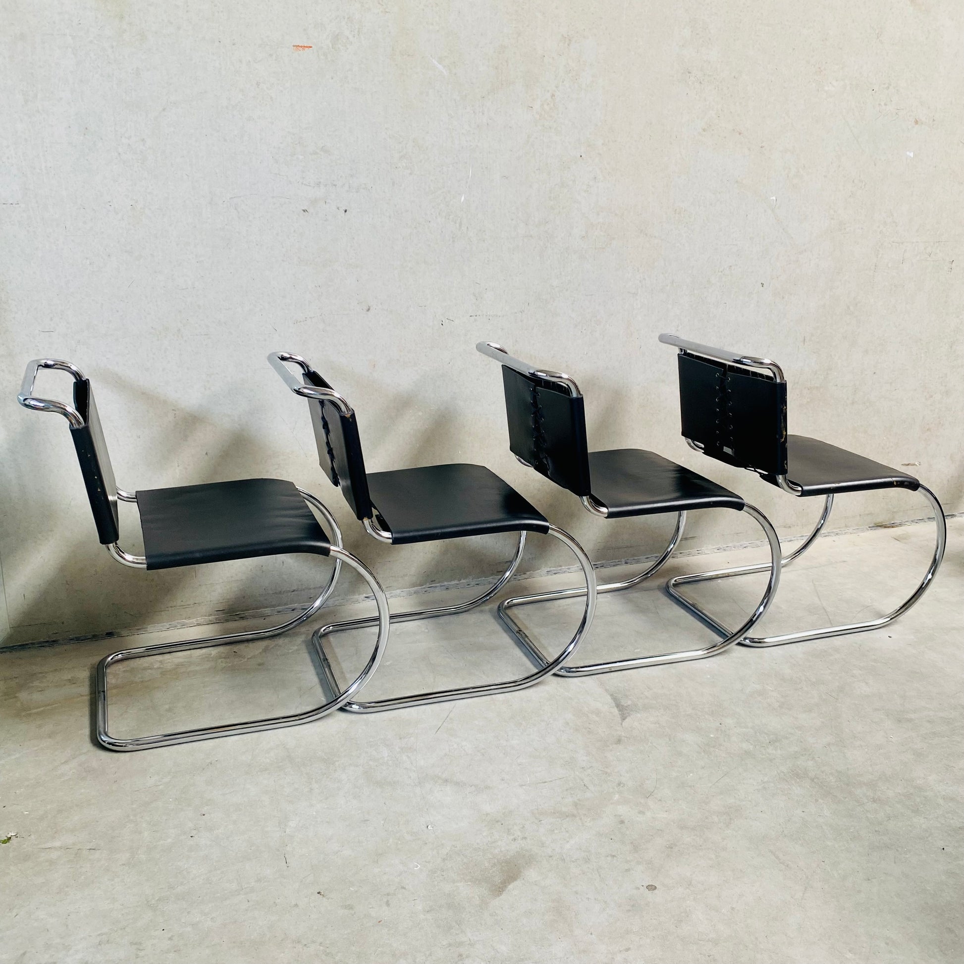LEATHER MR SERIE DINING CHAIRS BY LUDWIG MIES VAN DER ROHE FOR BONONIA, ITALY 1960S
