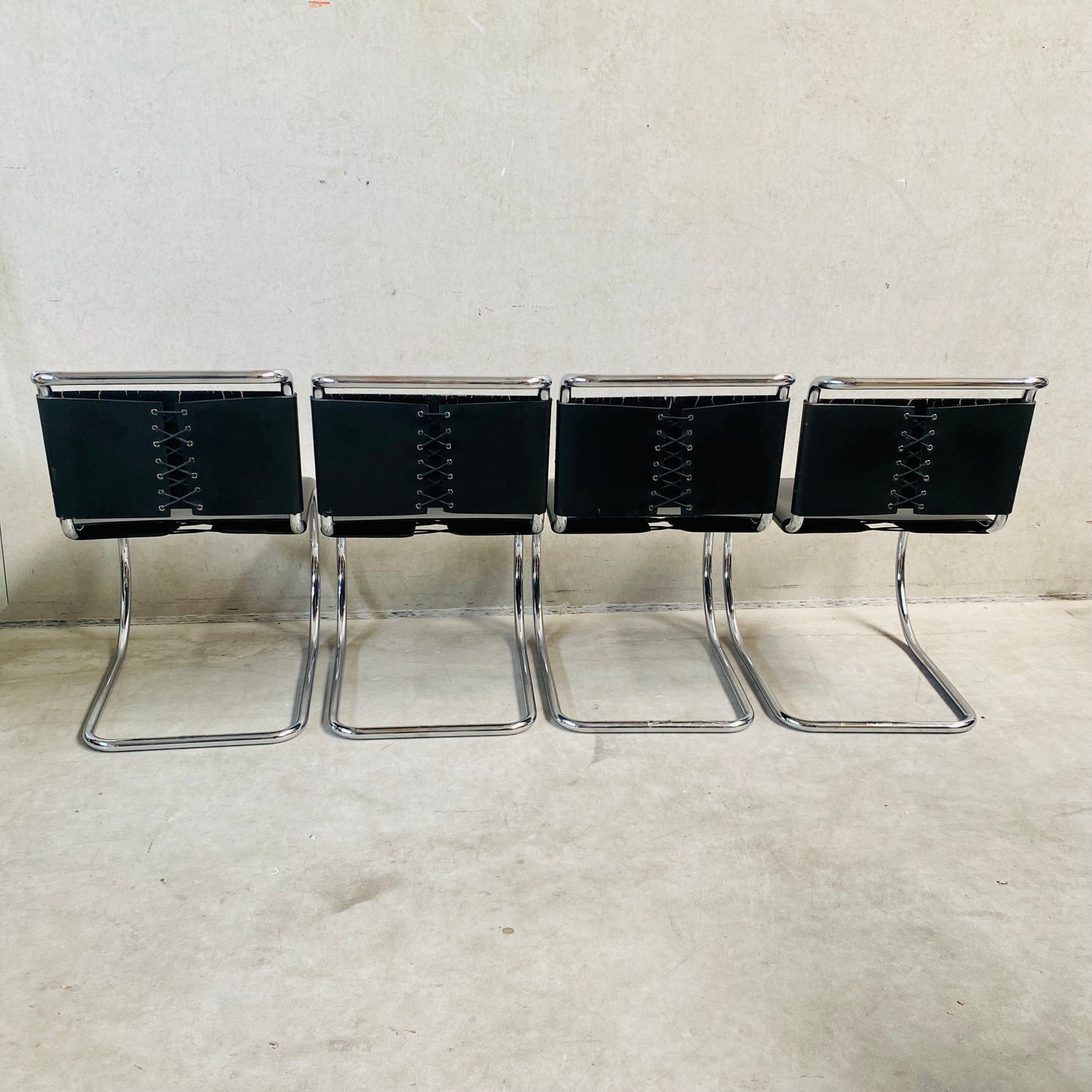 LEATHER MR SERIE DINING CHAIRS BY LUDWIG MIES VAN DER ROHE FOR BONONIA, ITALY 1960S