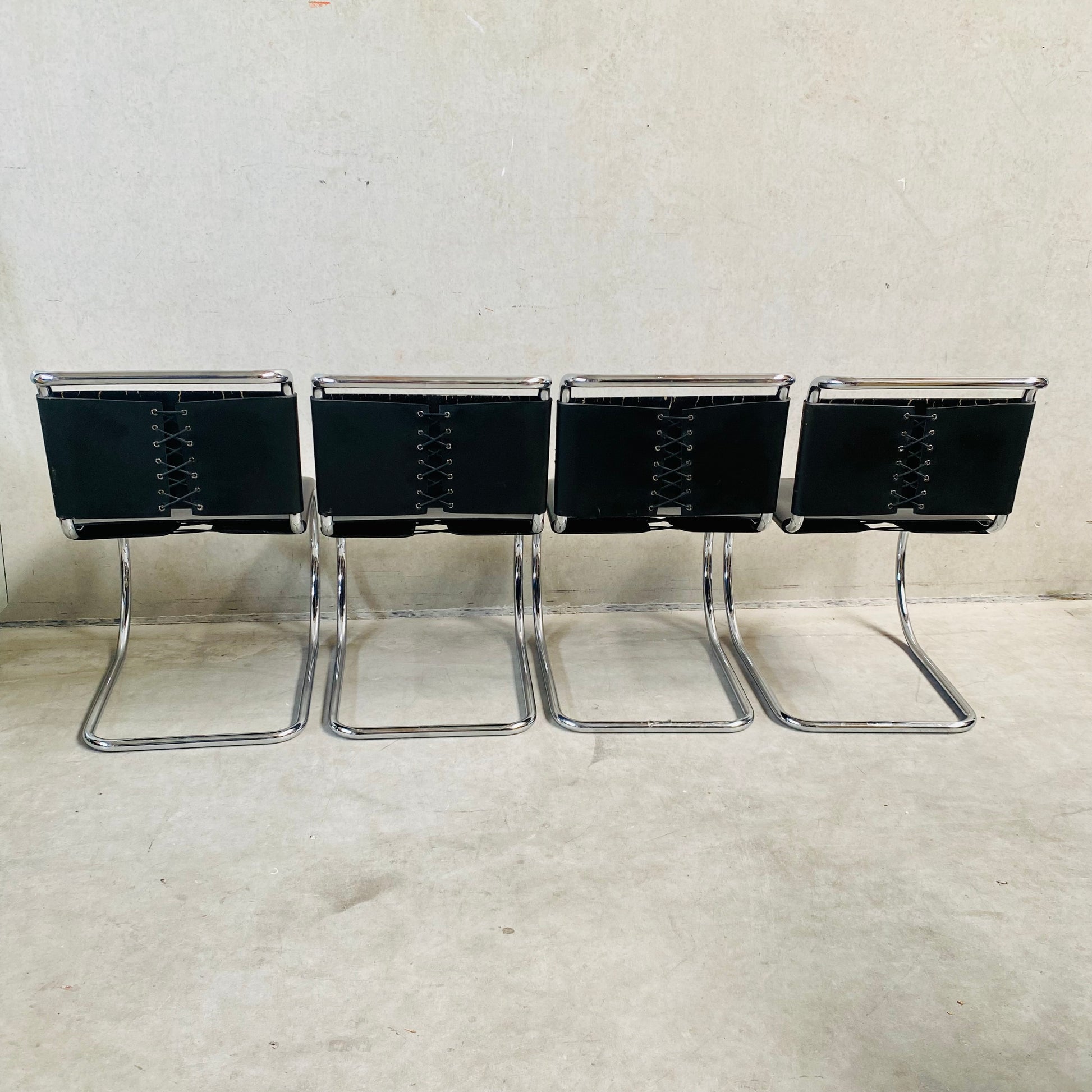 LEATHER MR SERIE DINING CHAIRS BY LUDWIG MIES VAN DER ROHE FOR BONONIA, ITALY 1960S