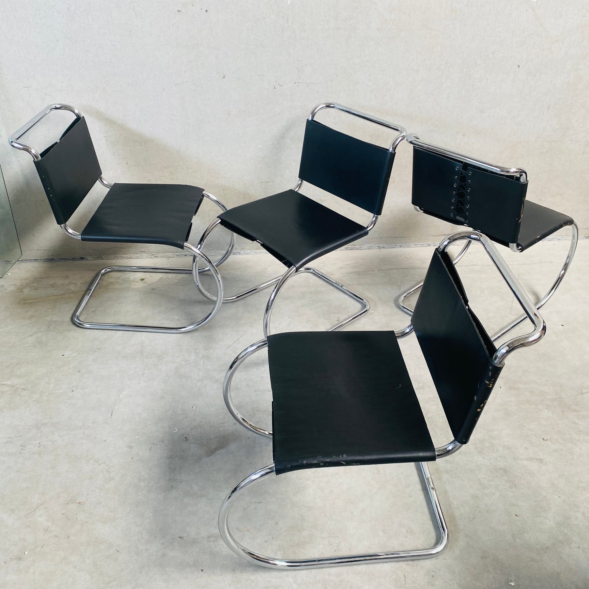 LEATHER MR SERIE DINING CHAIRS BY LUDWIG MIES VAN DER ROHE FOR BONONIA, ITALY 1960S