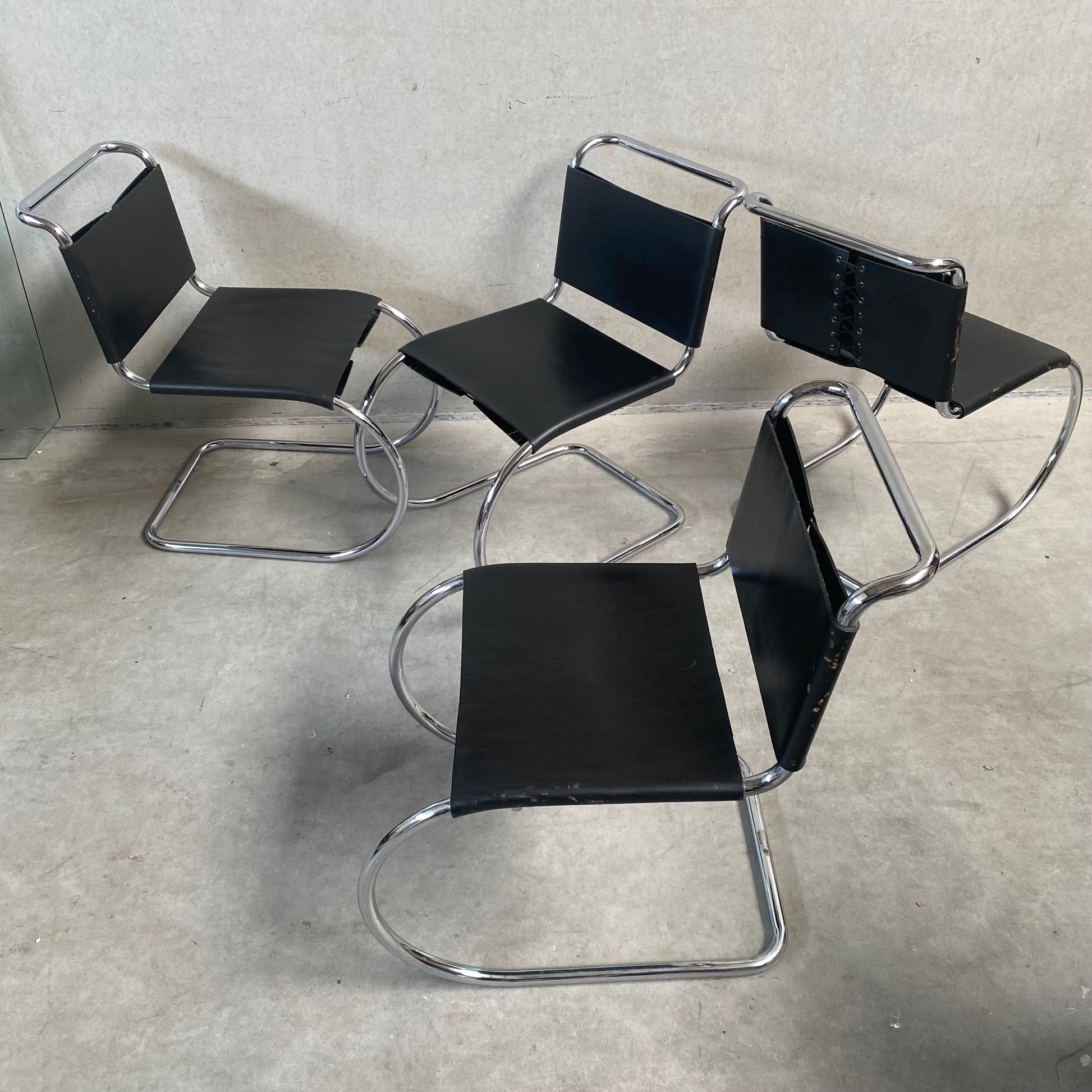 LEATHER MR SERIE DINING CHAIRS BY LUDWIG MIES VAN DER ROHE FOR BONONIA, ITALY 1960S