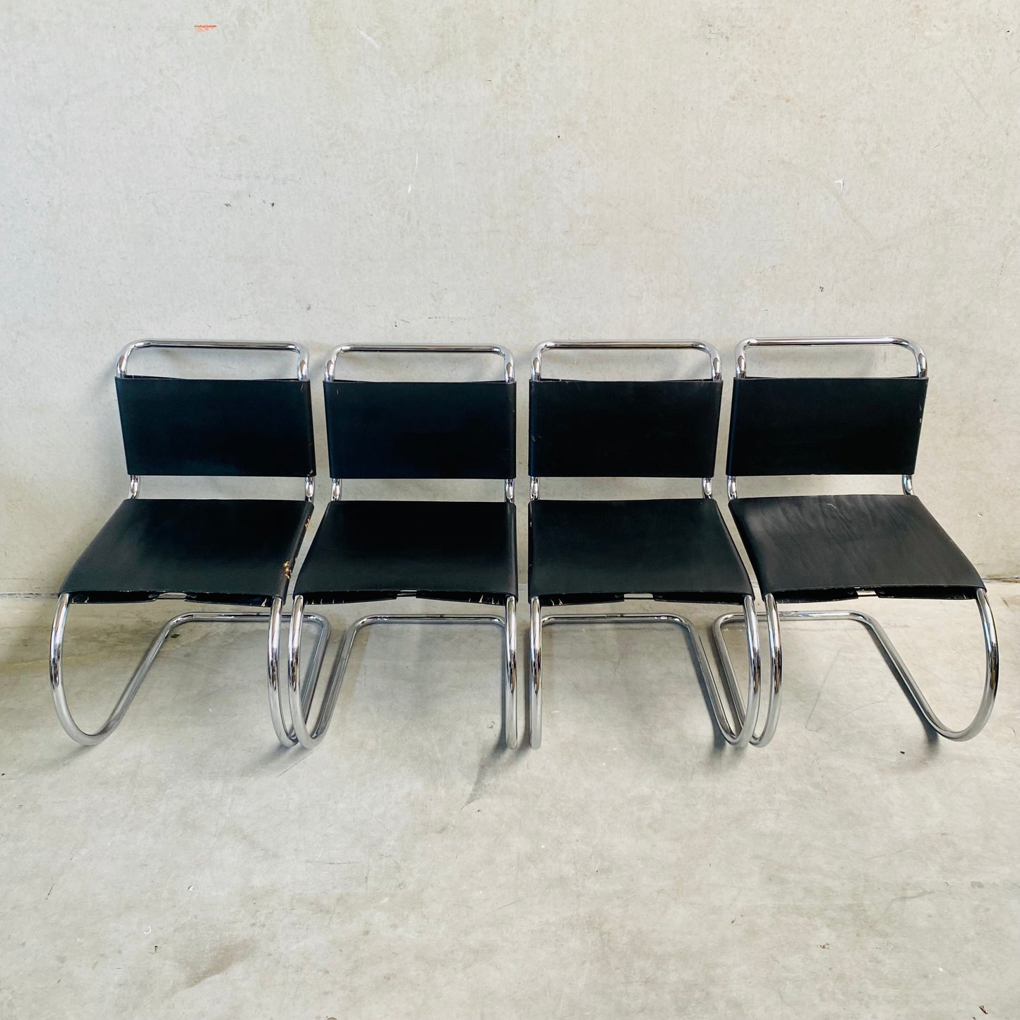LEATHER MR SERIE DINING CHAIRS BY LUDWIG MIES VAN DER ROHE FOR BONONIA, ITALY 1960S